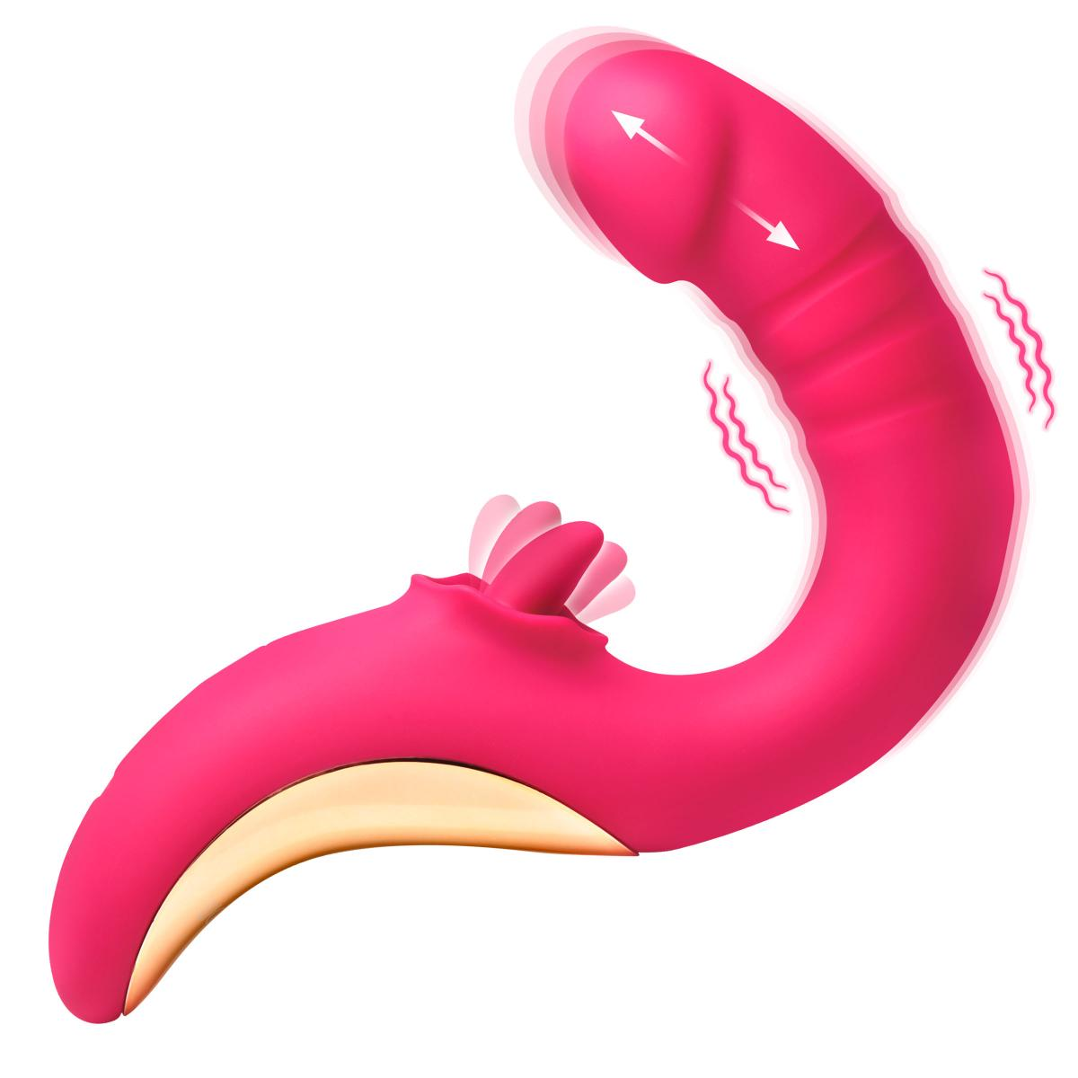 XR Brands – Tease &amp; Please Licking &amp; Thrusting Vibrator – Pink 